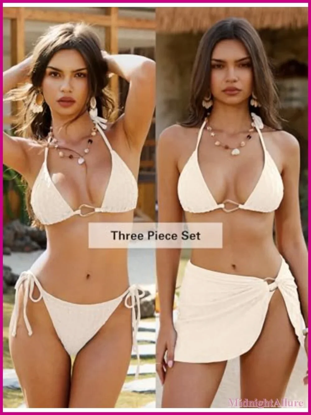 3 Piece Triangle Bikini Set with Cover Up Skirt